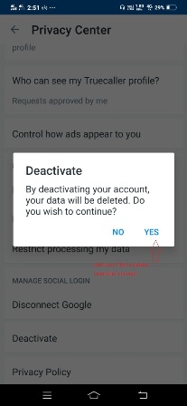 how to delete trucaller account permanantly salecet deactivate account