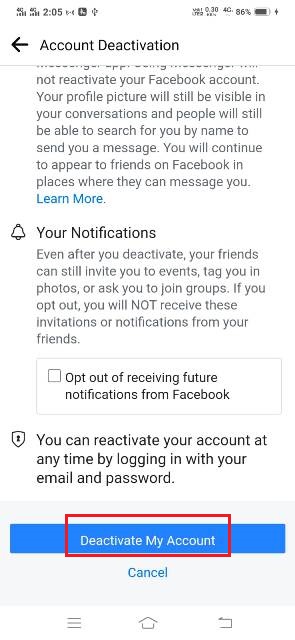 purana facebook account kaise open kare deactivate account