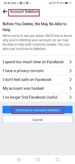 facebook account delete kaise kare countine account deletion (1)