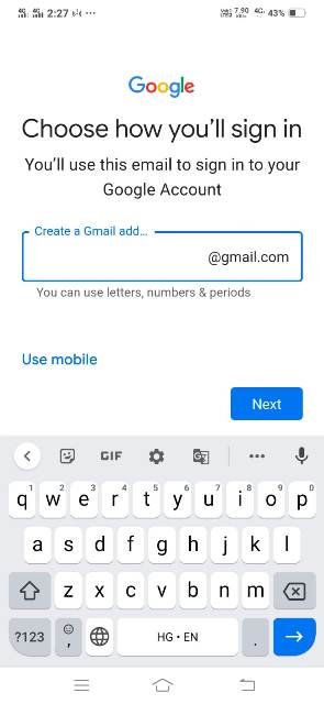gmail id kaise banaye mobile se create username