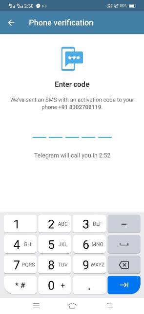 telegram account kaise banaye enter code